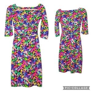 Chiara Boni La Petite Robe Italy 3/4-Sleeve Ruched Floral Cocktail Dress 48/12 L